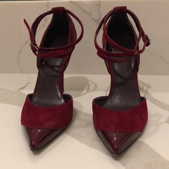 STUART WEITZMAN deep red suede/patent leather heels - Picture 3 of 9